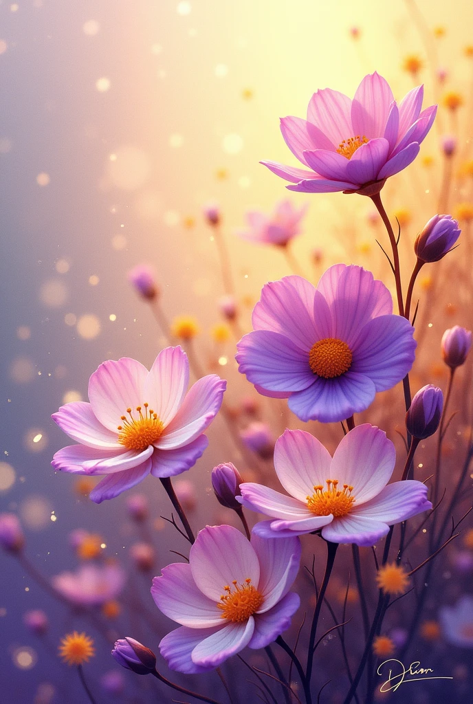 flowers, purple, yellowish, art design