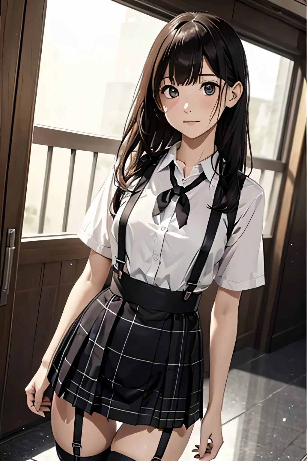 1 female, , high quality, masterpiece, Ultra-high resolution, Cinema Lighting, 1 female, , high quality, masterpiece, Ultra-high resolution, , Cinema Lighting, suspenders　　　Moderate breasts　 　 　　　　　 　　　　Small face　 　　　　　　　　　　　Looking up　　　　Sweat 　　　Thin belt　buzzer　脇Sweat 　　　　 　garter belt　　Belt on pants　　holster　 　　Hands behind your back　 　Looking up　Anxious face　Knee-high　Knee socks　Knee-highソックス 　garter　ふとももにgarter belt　Checkered mini skirt　 　　Panty shot　Skirt gap Armament　　　holster　holster 　　Hands behind your back　 Anxious expression　　Anxious face, legs apart　Armament　　Leg Holster　holster　See-through clothing　heavy rain　Rain-soaked dress shirt,Moderate breasts　ガーターbelt　suspenders　Garter on the thigh　Checkered mini skirt　Looking up　Pause　belt　Armpit sweat　Hands behind back　Raise your hands