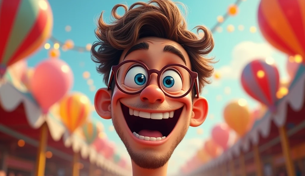 Create an image of a funny male face that looks happy and confuse.