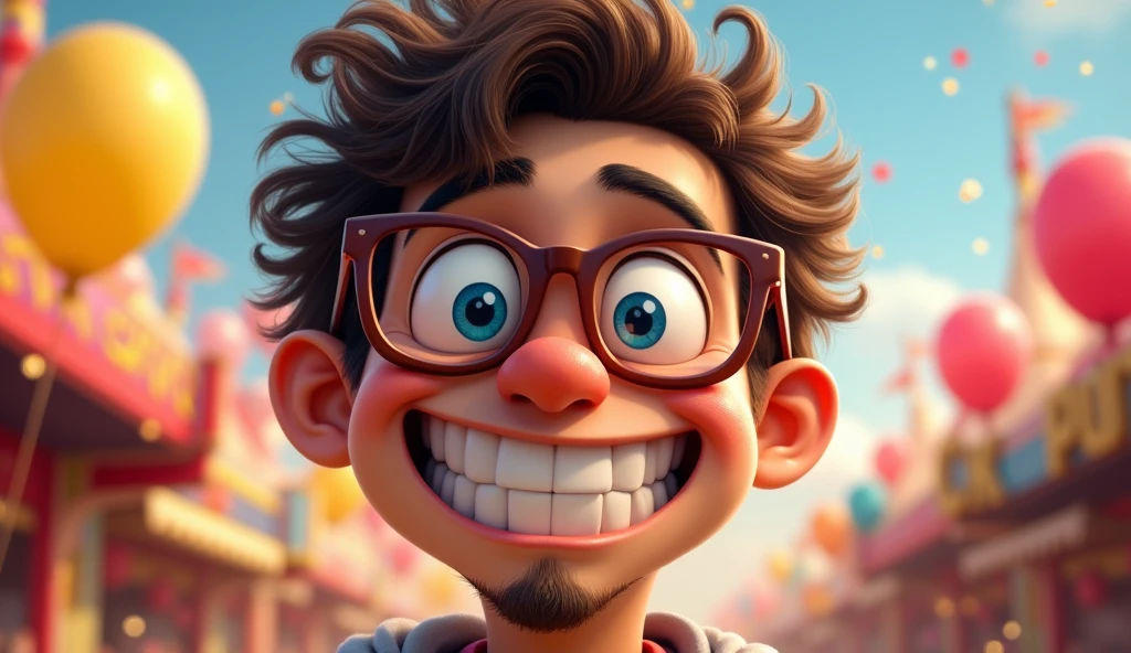 Create an image of a funny male face that looks happy and confuse.