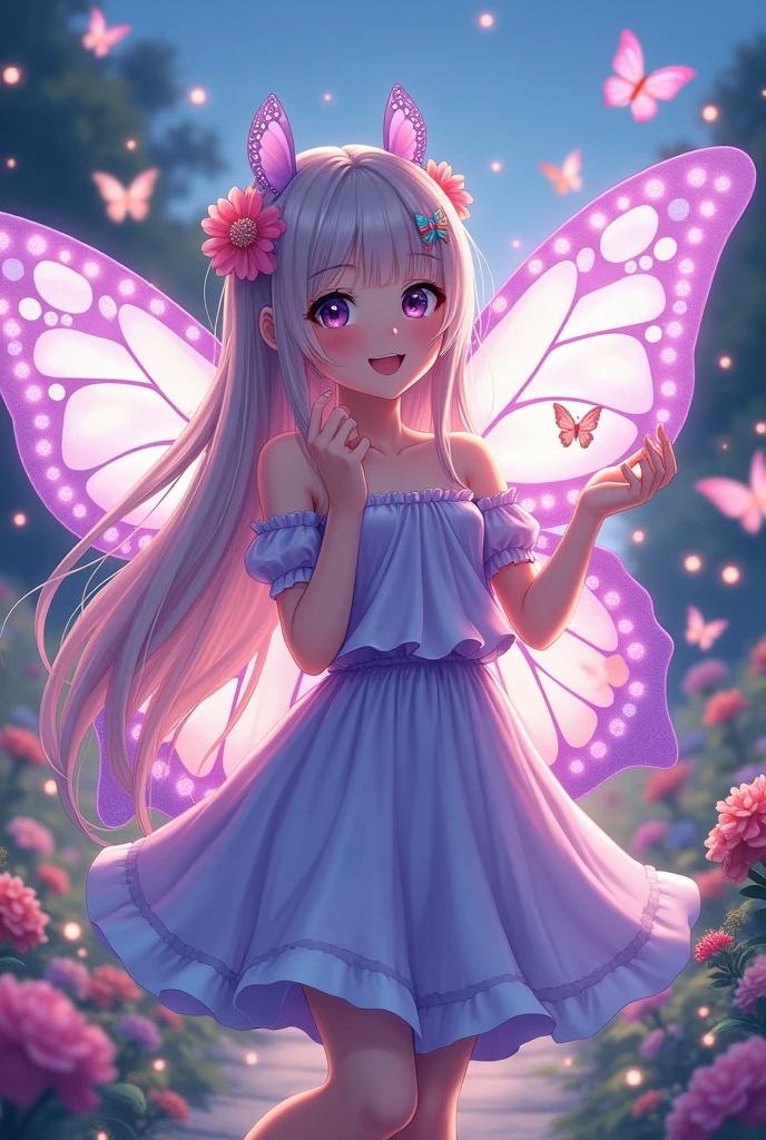 (Anime pastel) a cute teen girl full body with butterfly wings highly detailed