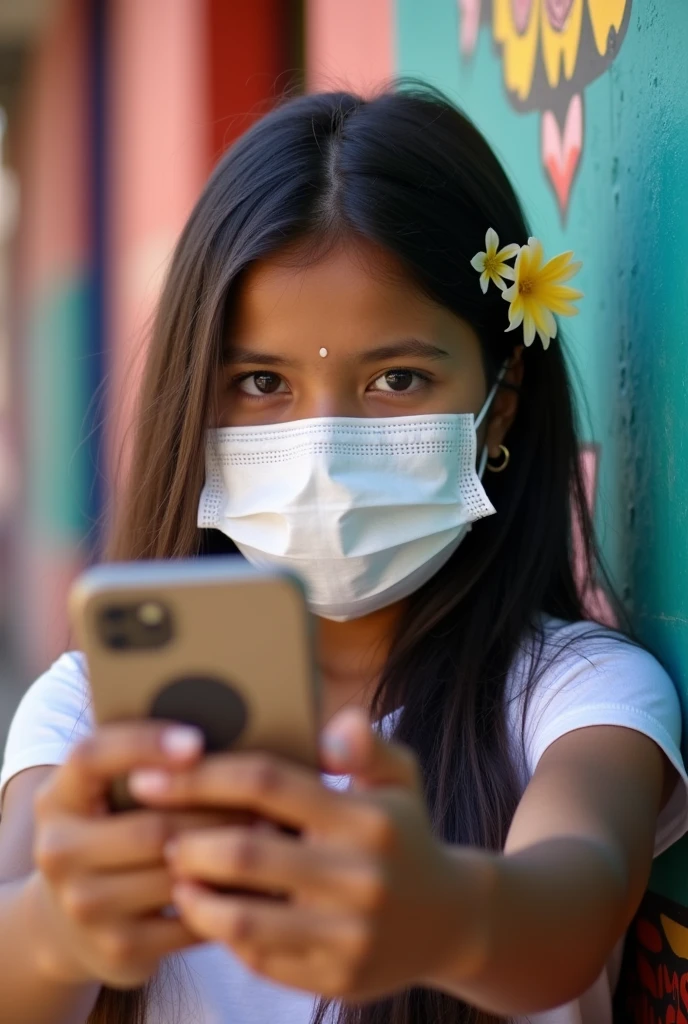 A girl wearing surgeric
mask taking selfie
(14year old)
nepali