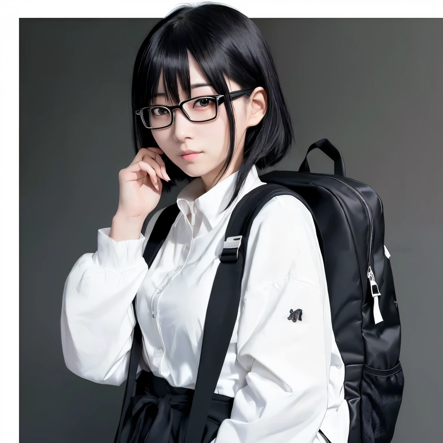 Anime girl with glasses and backpack looking at camera, Ishida Sui with black hair, Hyuuga Hinata, Anime portrait of Shiina Ringo, As an anime character, Portrait of Mayuri Shiina, Nagatoro, sui ishida, An anime character named Lucy, Anime Best Girl, junko enoshima, Young woman anime visual