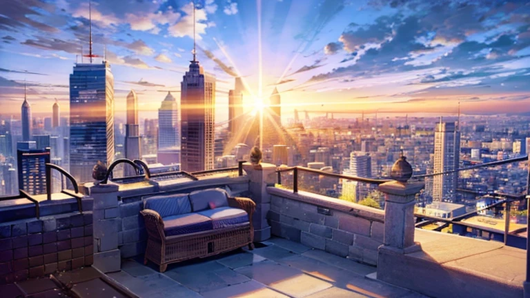 Sunlit cityscape as dawn breaks