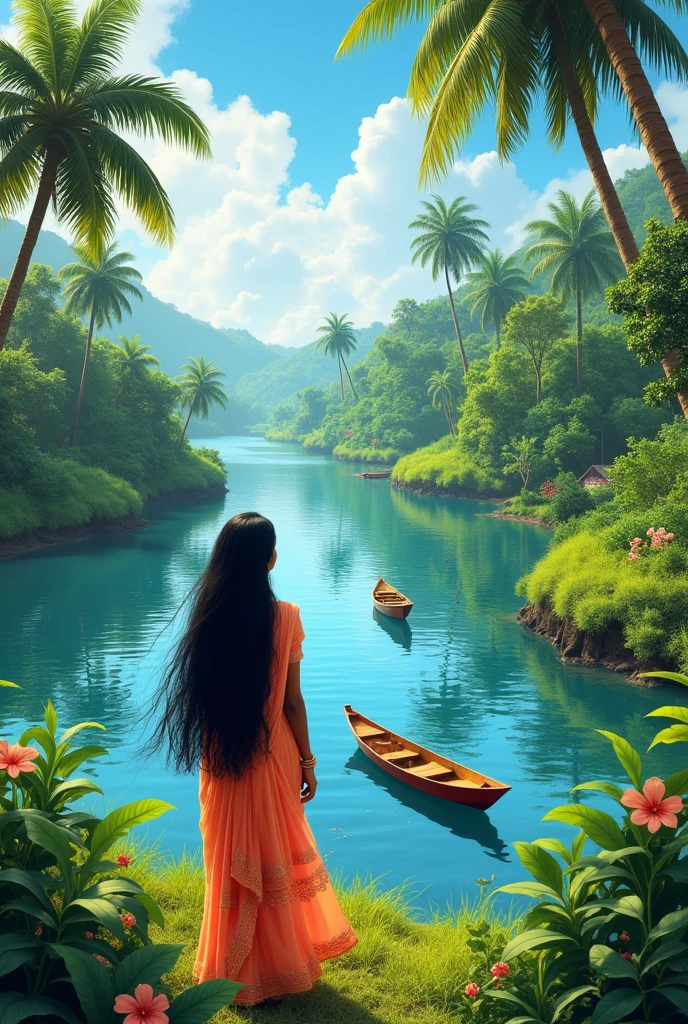 A Indian girl with black hair standing in kerala