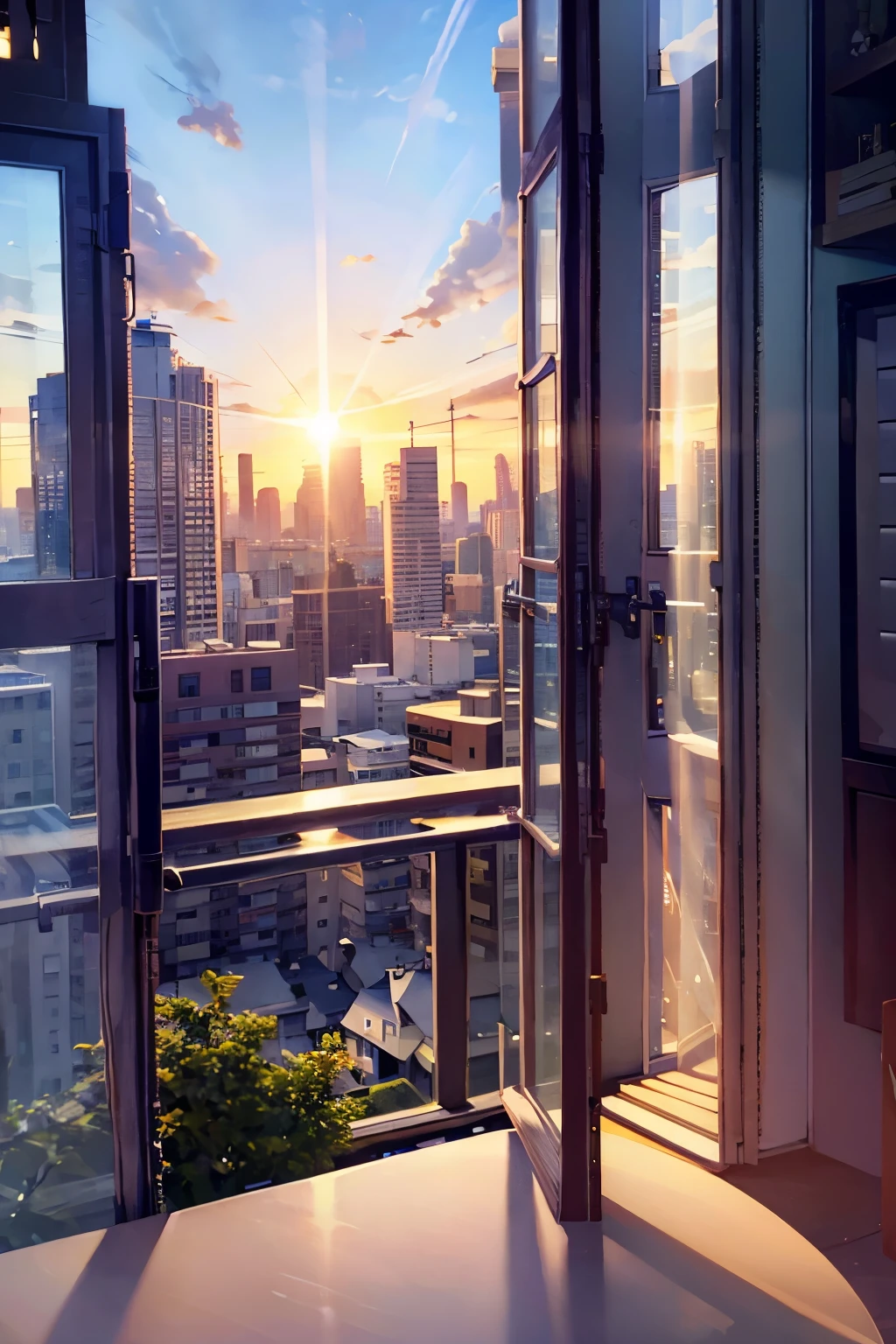 Sunlit cityscape as dawn breaks
