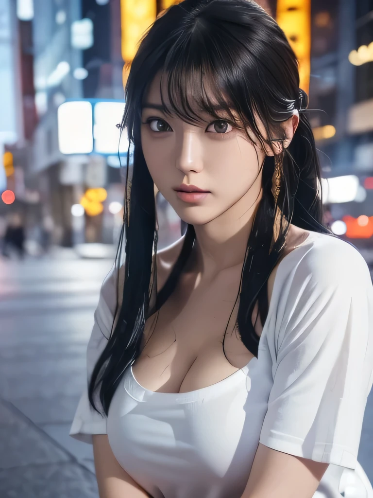 (Highest quality, 8k, masterpiece :1.3), (Realistic, photoRealistic: 1.37), (one person), (slim), (Japanese), (Wet body) (Random Pause), (Long Hair, Random Hairstyles), (Outdoor), (Highly detailed face), (Detailed eyes), (double eyelid), (Eyeshadow Intensity), (Lots of eyelashes), (Professional Lighting), (Photon Mapping), (Radio City), (Look directly at the viewer), (Full Body Lesbian), (legs open), (Cropped T-shirt and), (Slim figure), (slim girl model), (25 year old female model), (Huge cleavage) (good, No top, Bare Chest),