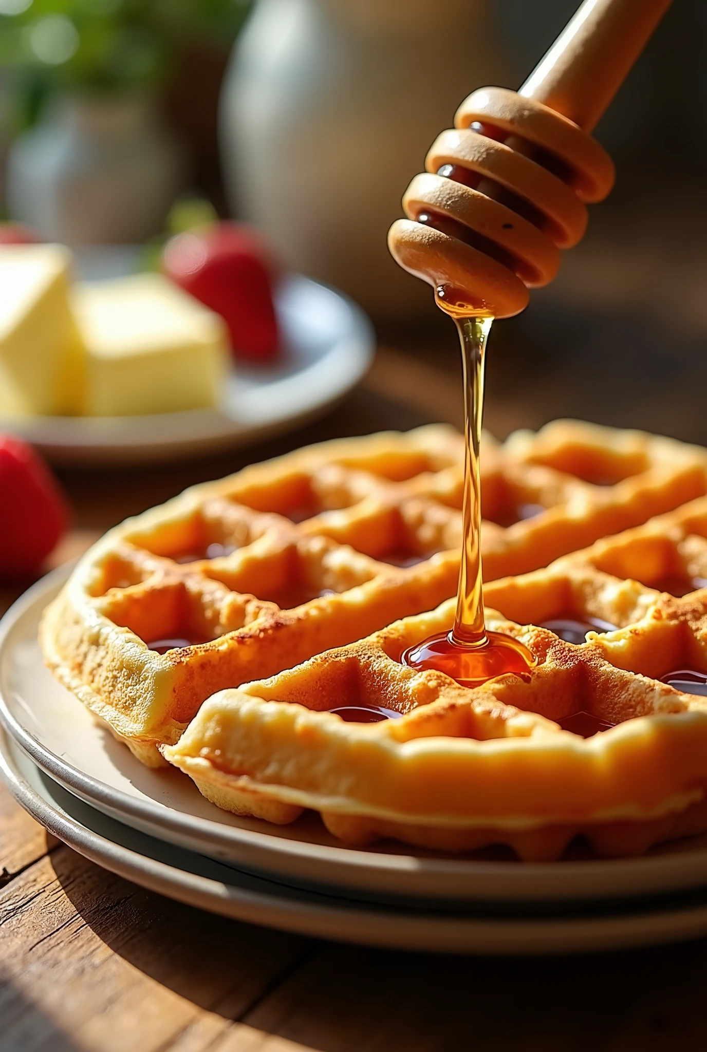 Honey on waffle