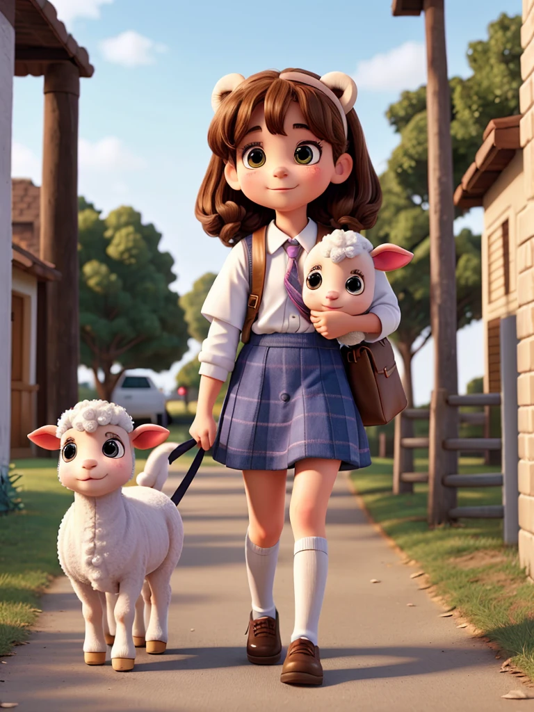Little lamb following to her to school