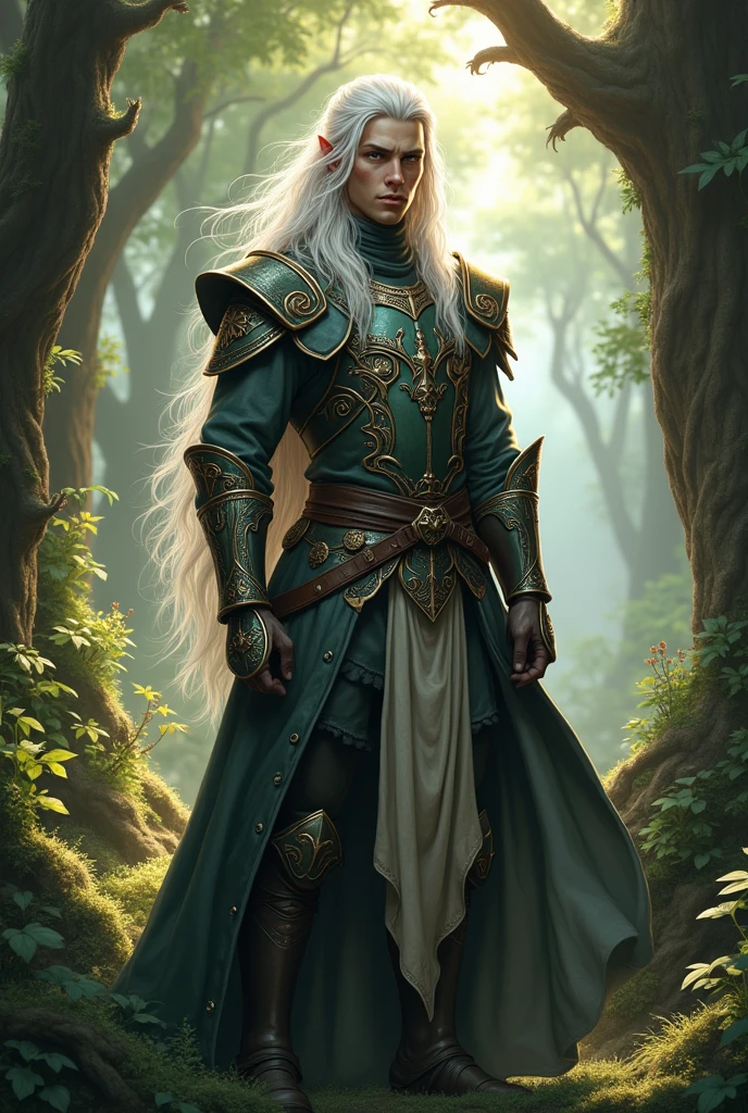 Male human half-elf with long white hair, leather armor, a scar over his eye, he looks like Ziri