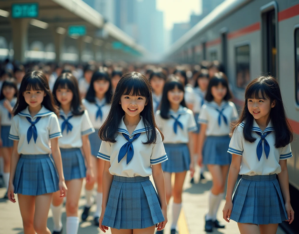 (Perfect Clone girls Raw Photography Art), (16K, Highest quality, Ultra-high resolution, Unrealistic, Unparalleled scale, A world of cloned girls multiplying, Ultra-realistic), (Japanese High School Girl, 16-year-old), (((((Small face, (((((Thick black hair, Semi-long hair)))))))))), ((Very beautiful detailed girls, Accurate body structure, Very detailed body, (((((Big Breasts))))), (((White shirt, Blue tie, Light blue checked mini skirt, White socks, Dark blue leather shoes))), ((Dark Eyes, Baby Face, Cute Smile, A gentle gaze)), (((((Happy laughter))))), (((((Very detailed, 1girl-1,000,000cloning))))), (((100girls), (6+girls), multiple girls))), (((((Very detailed depiction of the other self, Perfectly the same girl, The exact same smile, Perfect same hair, Perfect same clothes, Exactly the same height, 完璧な同じBig Breasts))))), (((((clone girls only))))), ((10,000clone girls)), ((1,000,000clone girls)), ((1,000,000,000clone girls)), ((A 20-car train packed with passengers, Arrive at the station, People coming and going through the automatic doors, Have fun and smile, Laughing, While talking, pass by)), ((1,000,000,000,000,000,000clone girls)), ((1,000,000,000,000,000,000,000,000,000clone girls)), ((The sight of the ultimate super-crowded, Abnormal extreme crowding, Countless clone girls packed together tightly)), (Soft Light, super wide view, (((((Extremely detailed and clear ultra-telephoto depiction)))))), (((Subject depth extremely shallow)))