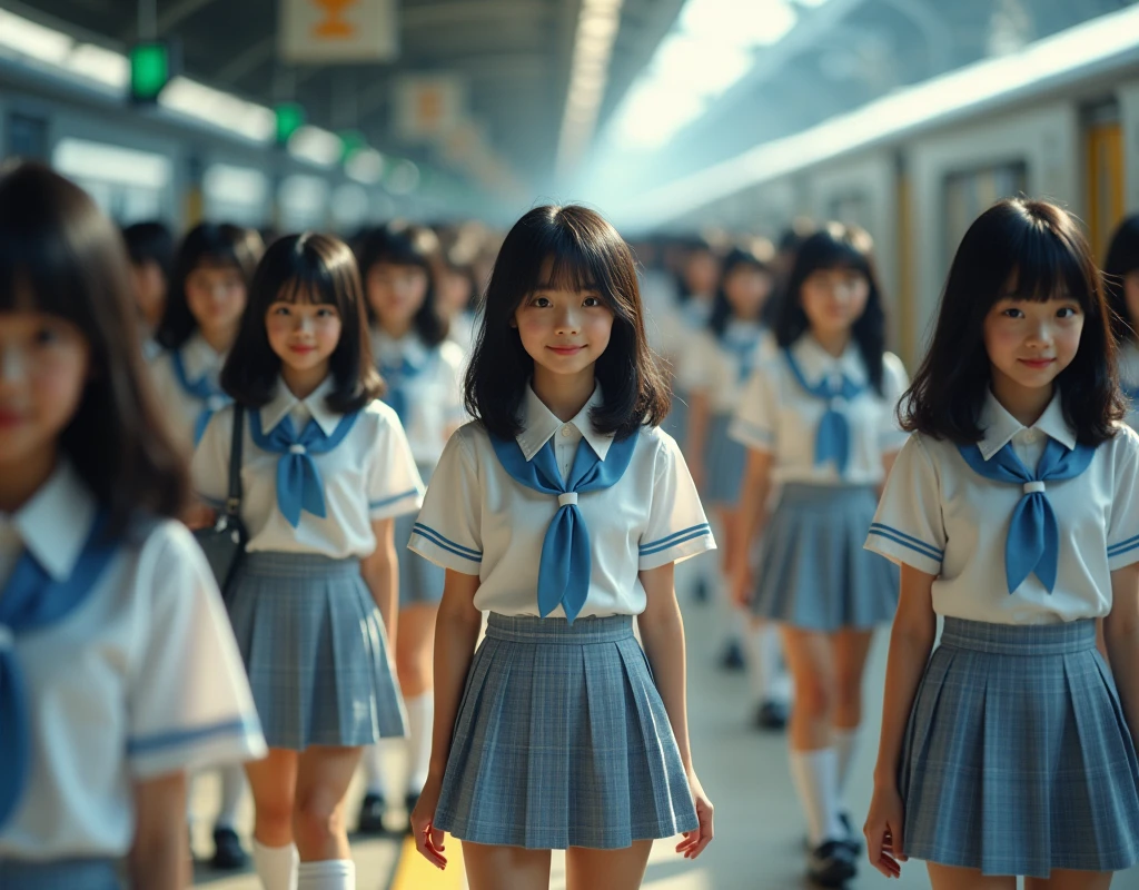 (Perfect Clone girls Raw Photography Art), (16K, Highest quality, Ultra-high resolution, Unrealistic, Unparalleled scale, A world of cloned girls multiplying, Ultra-realistic), (Japanese High School Girl, 16-year-old), (((((Small face, (((((Thick black hair, Semi-long hair)))))))))), ((Very beautiful detailed girls, Accurate body structure, Very detailed body, (((((Big Breasts))))), (((White shirt, Blue tie, Light blue checked mini skirt, White socks, Dark blue leather shoes))), ((Dark Eyes, Baby Face, Cute Smile, A gentle gaze)), (((((Happy laughter))))), (((((Very detailed, 1girl-1,000,000cloning))))), (((100girls), (6+girls), multiple girls))), (((((Very detailed depiction of the other self, Perfectly the same girl, The exact same smile, Perfect same hair, Perfect same clothes, Exactly the same height, 完璧な同じBig Breasts))))), (((((clone girls only))))), ((10,000clone girls)), ((1,000,000clone girls)), ((1,000,000,000clone girls)), ((A 20-car train packed with passengers, Arrive at the station, People coming and going through the automatic doors, Have fun and smile, Laughing, While talking, pass by)), ((1,000,000,000,000,000,000clone girls)), ((1,000,000,000,000,000,000,000,000,000clone girls)), ((The sight of the ultimate super-crowded, Abnormal extreme crowding, Countless clone girls packed together tightly)), (Soft Light, super wide view, (((((Extremely detailed and clear ultra-telephoto depiction)))))), (((Subject depth extremely shallow)))