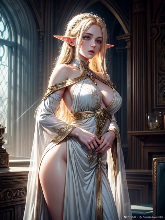 Lord Of The Rings, 1girl, elf, pale white skin, light blue eyes, golden blonde hair, elf ears, tight white dress hugging figure around buttocks, beautiful detailed eyes, beautiful detailed lips, extremely detailed face and eyes, long eyelashes, photorealistic, masterpiece, 8k, high quality, hyper detailed, concept art, fantasy, intricate details, cinematic lighting, dramatic lighting, dramatic shadows, elegant, graceful, ethereal, looking at viewer,