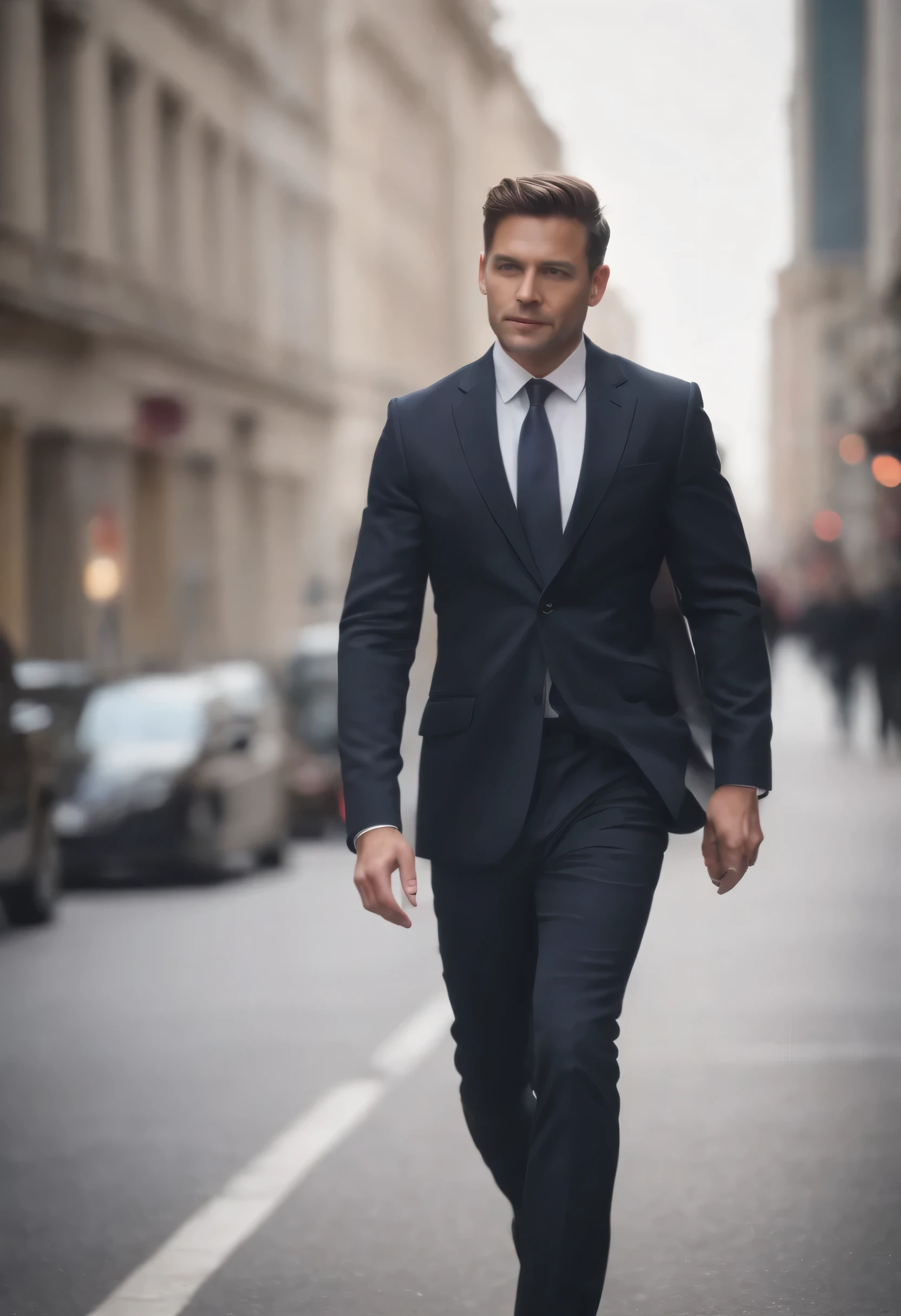 a businessman walking down the city street