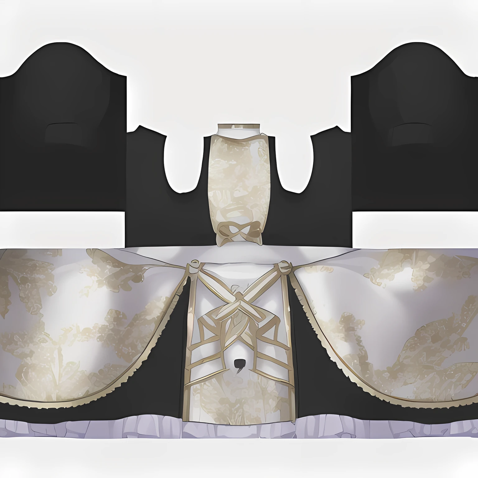 vrass, noble white dress, gold linings, flowing