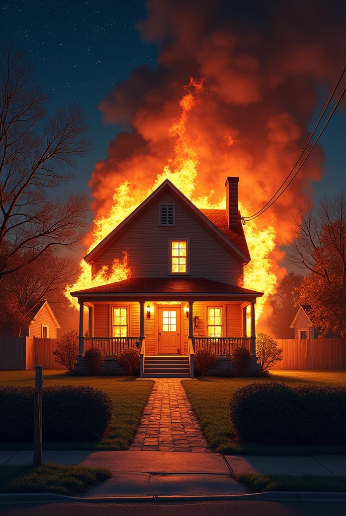 An American house caught fire one night in manga style