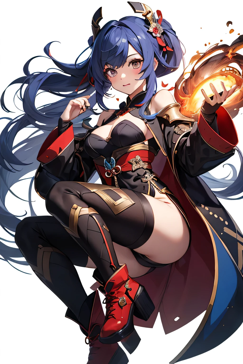 front、whole body、Girl、Long hair with blue and red hair、Genshin Impact、China、boots、Character portrait、knight