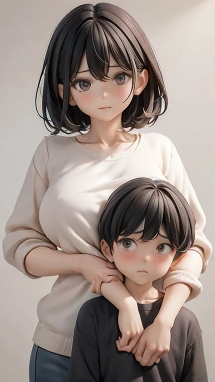 nude、naked、30-year-old woman、Mother,Married women,,Black Hair,Shortcuts、short hair、Casual wear、calm appearance、sweater、shirt、ポロshirt、Clothing patterns、Clothing Design、whole body、 Hand on the chest that is being held、My breasts are being massaged、A man is rubbing my breasts、Man's arm、Adult male behind、Focusing on couples (Men and women)、後ろからMy breasts are being massaged、Two characters、A large number of hands、Hand on stomach、My arm is being grabbed、Soft Breasts、Five fingers、men and women、Glasses
