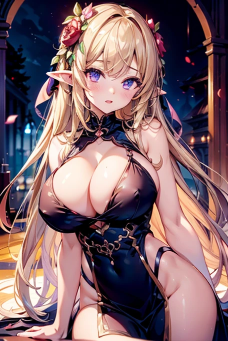 (best quality, 8K, high resolution, masterpiece:1.2), Digital Artwork, A girl, Delicate face, Exquisite eyes, , Long and straight hair, Glowing purple eyes, red lips, Suspenders, Fantasy Landscape, Vibrant colors, Soft Light, Whimsical atmosphere, Blooming flowers, floating long dress, fine details, Ethereal Background, Dreamy aura,、Huge breasts(10.0),Deep cleavage(10.0),Nipple protrusion(10.0),、Huge breasts(10.0),Deep cleavage(10.0),Nipple protrusion(10.0)Elf ears 、Huge breasts(10.0),Deep cleavage(10.0),Nipple protrusion(10.0)Exposing nipples(10.0)Exposing nipples(10.0)Exposing nipples(10.0)Exposing nipples(10.0)Exposing nipples(10.0), blonde hair