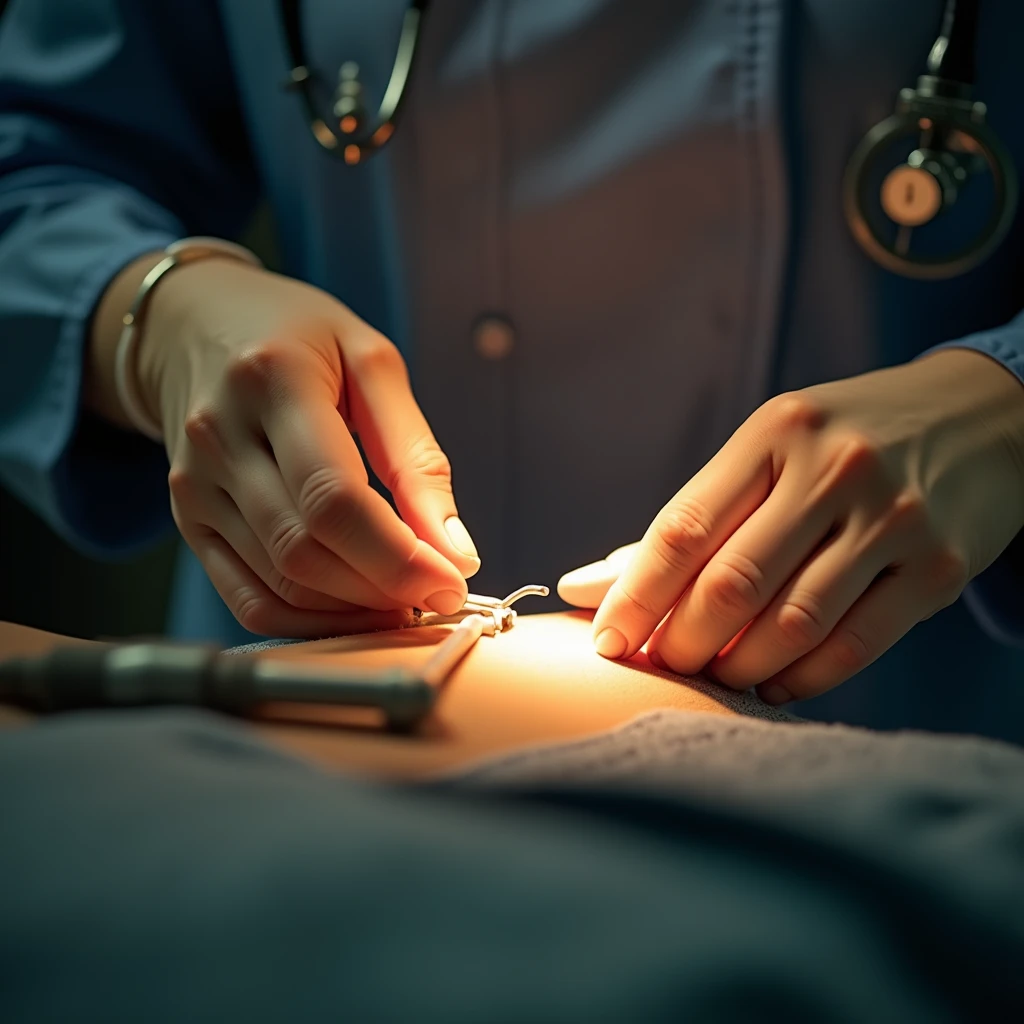 Close-up of Hands, a doctor or a nurse's hand during medical procedures or comforting patients. Using warm toned lighting to convey a caring and healing atmosphere, Beautiful cinematic lighting, RAW photo, color graded, dynamic movement, (captivating chiaroscuro:0.1), award-winning, cinematic still, emotional, vignette, dynamic, vivid, (masterpiece, best quality, photorealistic, Professional, perfect composition, very aesthetic, absurdres, ultra-detailed, intricate details:1.3)