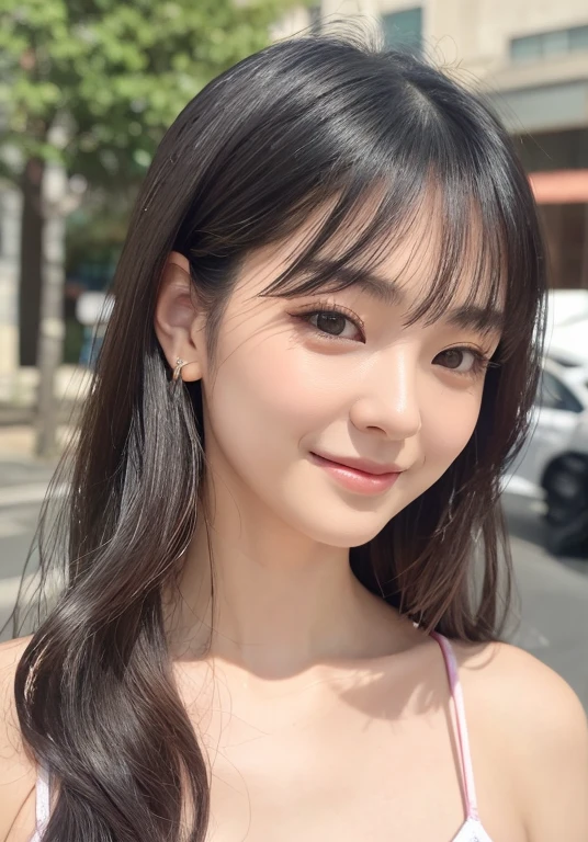 Japan 29 years old、Black Hair、Round eyes、Light wavy hair, correct、Striped Hair、Dark blue hair、Gradient Hair、Asymmetrical hair、Hair behind the ear、Crossed bangs、Long Hair、とてもLong Hair、Hair up on one side、((お尻までLong Hair))、Valletta、Ring Eye、Round eyes、Compensate、Wicked Smile、A light smile、Surrealism、Cast a Shadow、Portraits、Subjective、Atmospheric perspective、Film Grain、Backlight、Exposure,Very detailed、Highest quality、超High resolution、Very detailed、Very realistic, masterpiece、correct、Textured skin、Awards、High resolution、16K, Hair folder、A light smile、Redness in the ears、correct、Cast a Shadow、Subjective、Shine、360° View、解剖学的にcorrect、masterpiece、Textured skin、Attention to detail、Long eyelashes、A slight blush、((The whole body is visible))