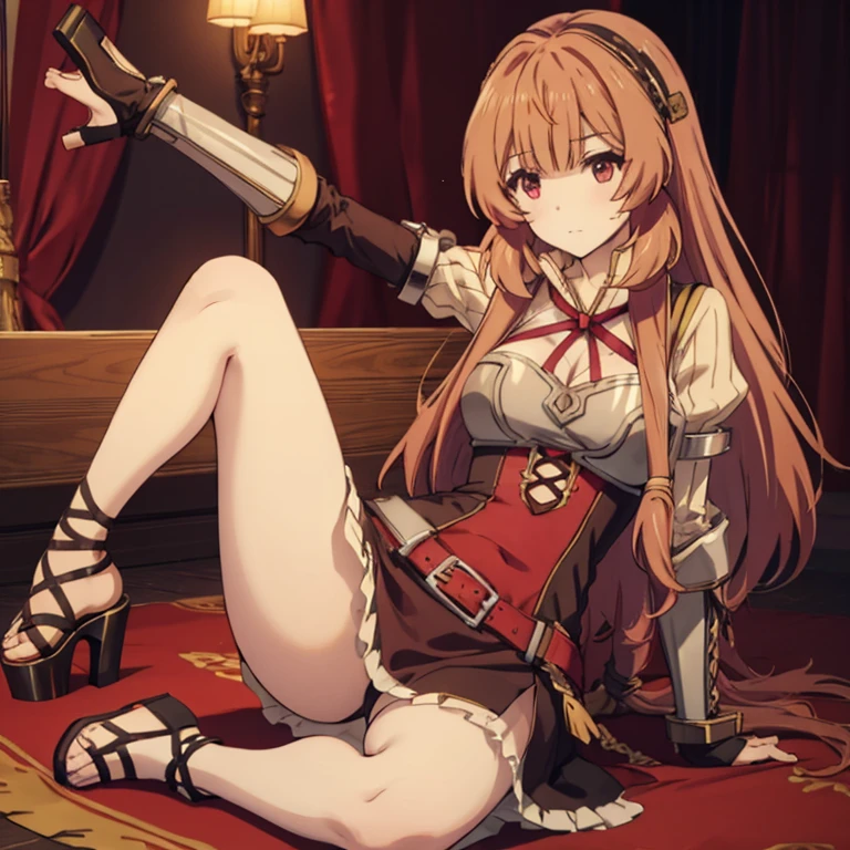 Raphtalia in lace-up high heels, sexy, Open toe gladiator sandal with thin platform posed from the side