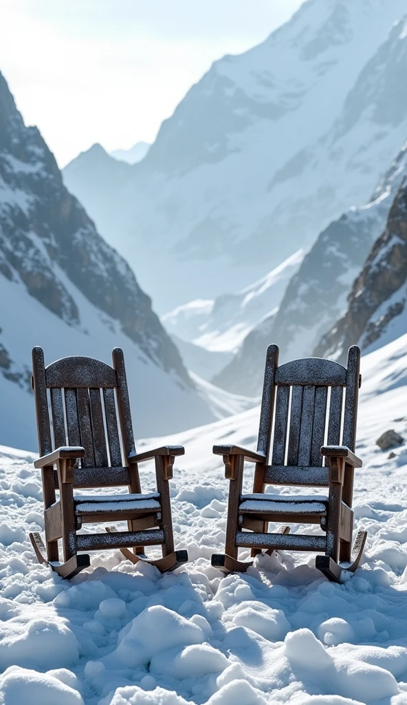 Two rocking chairs on the Everest, very cold weather  