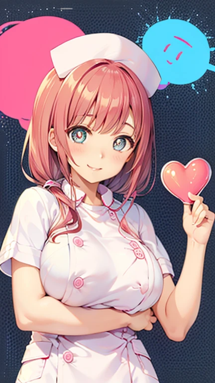 perfect beauty girl, oily skin, random Breast size、random hair style、random hair color,nurse uniform
nurse cap, crazy eyes, mismatched pupils, smile, anime style, retina,hug a large syringe, heart