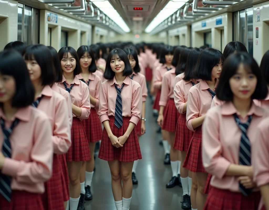 (Perfect Clone girls Raw Photography Art), (16K, Highest quality, Ultra-high resolution, Unrealistic, Unparalleled scale, A world of cloned girls multiplying, Ultra-realistic), (Japanese High School Girl, 16-year-old), (((((Small face, (((((Thick black hair, Semi-long hair)))))))))), ((Very beautiful detailed girls, Accurate body structure, Very detailed body, (((((Big Breasts))))), (((Pale pink shirt, Black and white diagonal striped tie, Red plaid mini skirt, White socks, Dark blue leather shoes))), ((Dark Eyes, Mature face, Cute Smile, A gentle gaze)), (((((Happy laughter))))), (((((Very detailed, 1girl-1,000,000cloning))))), (((100girls), (6+girls), multiple girls))), (((((Very detailed depiction of the other self, Perfectly the same girl, The exact same smile, Perfect same hair, Perfect same clothes, Exactly the same height, 完璧な同じBig Breasts))))), (((((clone girls only))))), ((10,000clone girls)), ((1,000,000clone girls)), ((1,000,000,000clone girls)), ((Clone girls only: Tokyo&#39;s crowded train, Standing posture, Intensive, Have fun and smile, Laughing, While talking, Hugs, Chest to Chest, Close in distance, Your face is very close.)), ((1,000,000,000,000,000,000clone girls)), ((1,000,000,000,000,000,000,000,000,000clone girls)), ((The sight of the ultimate super-crowded, 異常な超Intensive, Countless clone girls packed together tightly)), (Soft Light, super wide view, (((((Extremely detailed and clear ultra-telephoto depiction)))))), (((Subject depth extremely shallow)))