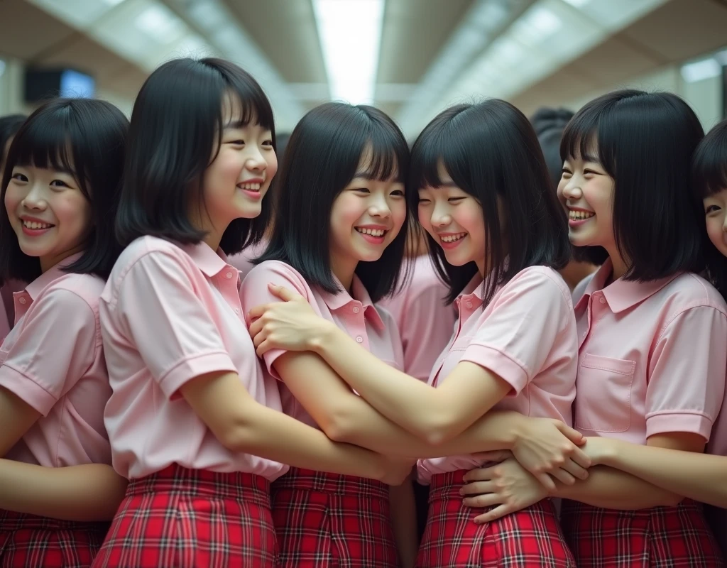 (Perfect Clone girls Raw Photography Art), (16K, Highest quality, Ultra-high resolution, Unrealistic, Unparalleled scale, A world of cloned girls multiplying, Ultra-realistic), (Japanese High School Girl, 16-year-old), (((((Small face, (((((Thick black hair, Semi-long hair)))))))))), ((Very beautiful detailed girls, Accurate body structure, Very detailed body, (((((Big Breasts))))), (((Pale pink shirt, Black and white diagonal striped tie, Red plaid mini skirt, White socks, Dark blue leather shoes))), ((Dark Eyes, Mature face, Cute Smile, A gentle gaze)), (((((Happy laughter))))), (((((Very detailed, 1girl-1,000,000cloning))))), (((100girls), (6+girls), multiple girls))), (((((Very detailed depiction of the other self, Perfectly the same girl, The exact same smile, Perfect same hair, Perfect same clothes, Exactly the same height, 完璧な同じBig Breasts))))), (((((clone girls only))))), ((10,000clone girls)), ((1,000,000clone girls)), ((1,000,000,000clone girls)), ((Clone girls only: Tokyo&#39;s crowded train, Standing posture, Intensive, Have fun and smile, Laughing, While talking, Hugs, Chest to Chest, Close in distance, Your face is very close.)), ((1,000,000,000,000,000,000clone girls)), ((1,000,000,000,000,000,000,000,000,000clone girls)), ((The sight of the ultimate super-crowded, 異常な超Intensive, Countless clone girls packed together tightly)), (Bright and soft light, (((((Extremely detailed and clear ultra-telephoto depiction)))))), (((Subject depth extremely shallow)))