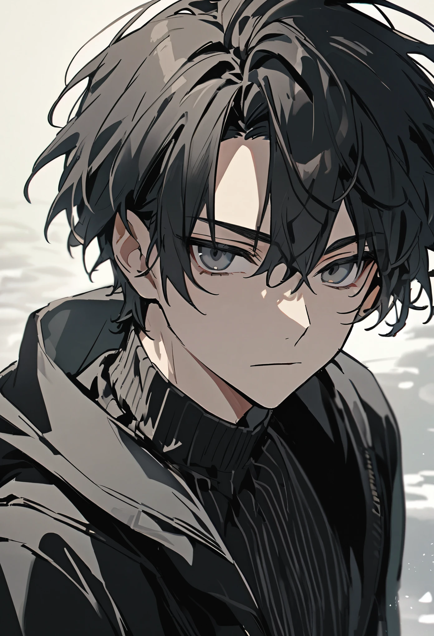 One Man aldult 男らShii Fair skin Black Hair Rin々Shii Handsome cool Black clothing Short Hair cool Expressionless