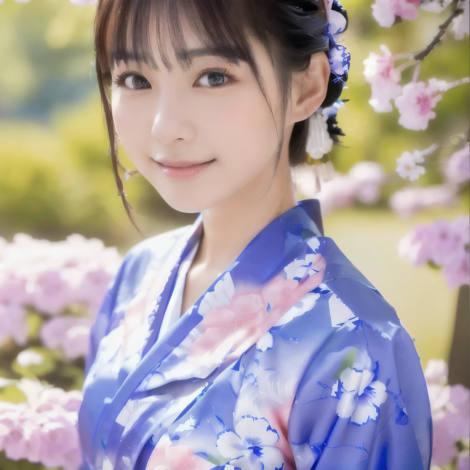 An Asian woman wearing a blue kimono poses for a photo., In kimono, Beautiful Japanese Face, Yoshitomo Nara, Japanese Model, In kimono, Young and cute gravure idol, realistic Young Gravure Idol, wear Kimono, Young Gravure Idol, Traditional beauty, Young Sensual Gravure Idol, Japanese women