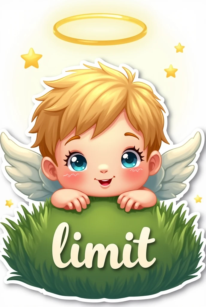 drawn drawing, Sticker, in the style of illustration
Beautiful little angel - child in the grass, Sticker, light eyes, halo overhead, smile, Sticker
Под ним слово кириллицей "limit"