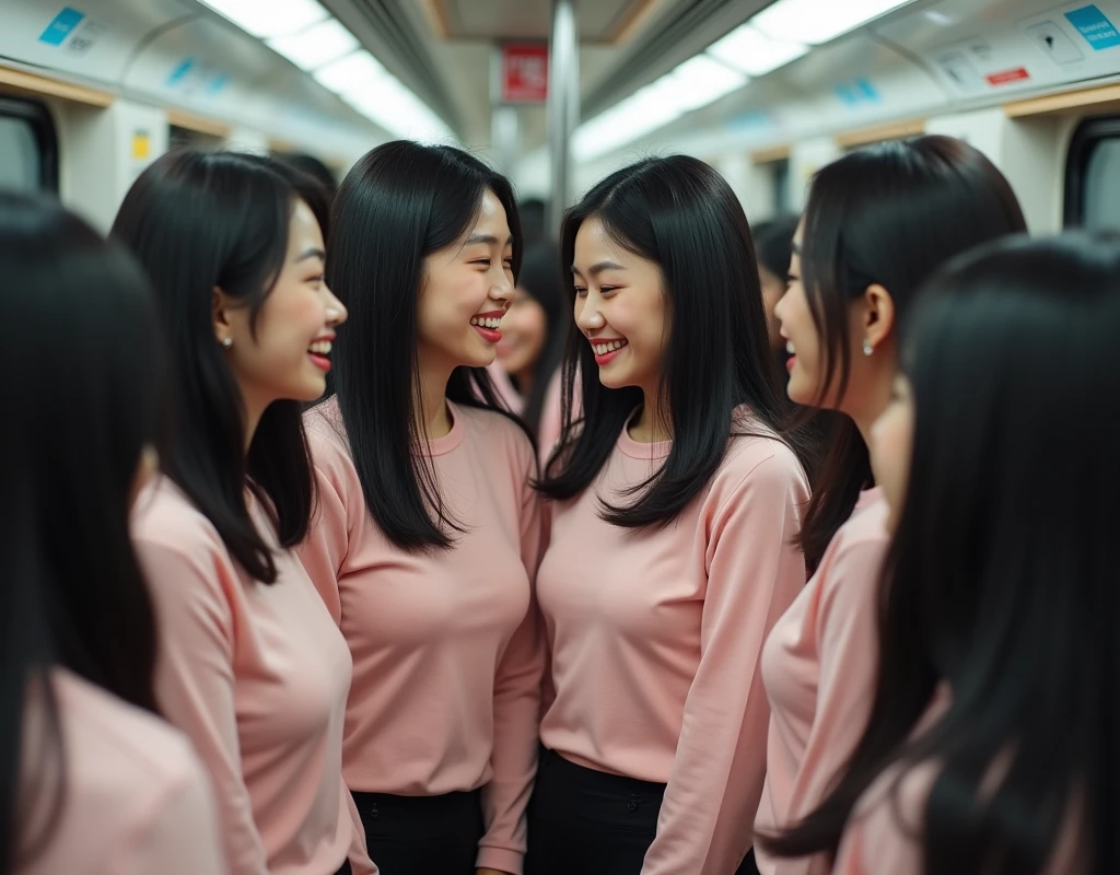 (Perfect Clone girls Raw Photography Art), (16K, Highest quality, Ultra-high resolution, Unrealistic, Unparalleled scale, A world of cloned girls multiplying, Ultra-realistic), (Japanese, woman, 26-year-old), (((((Small face, (((((Thick black hair, Semi-long hair)))))))))), ((Very beautiful detailed girls, Accurate body structure, Very detailed body, (((((Big Breasts, J-Cup))))), (((Pale pink clothes, I can see the cleavage, Black ultra mini skirt))), ((Dark Eyes, Mature face, Cute Smile, A gentle gaze)), (((((Happy laughter))))), (((((Very detailed, 1girl-1,000,000cloning))))), (((100girls), (6+girls), multiple girls))), (((((Very detailed depiction of the other self, Perfectly the same girl, The exact same smile, Perfect same hair, Perfect same clothes, Exactly the same height, Perfect same J-cup))))), (((((clone girls only))))), ((10,000clone girls)), ((1,000,000clone girls)), ((1,000,000,000clone girls)), ((Clone girls only: Tokyo's crowded train, Standing posture, Intensive, Have fun and smile, Laughing, While talking, Hugs, Chest to Chest, Close in distance, Your face is very close.)), ((1,000,000,000,000,000,000clone girls)), ((1,000,000,000,000,000,000,000,000,000clone girls)), ((The sight of the ultimate super-crowded, 異常な超Intensive, Countless clone girls packed together tightly)), (Bright and soft light, (((((Extremely detailed and clear ultra-telephoto depiction)))))), (((Subject depth extremely shallow)))