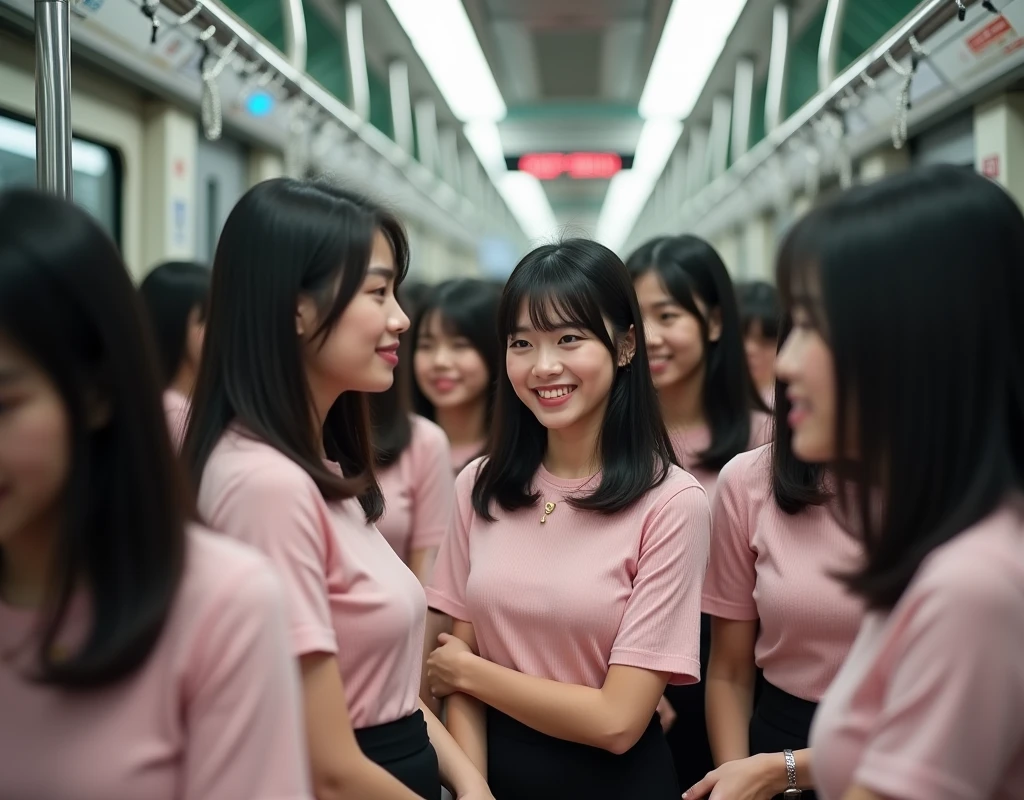 (Perfect Clone girls Raw Photography Art), (16K, Highest quality, Ultra-high resolution, Unrealistic, Unparalleled scale, A world of cloned girls multiplying, Ultra-realistic), (Japanese, woman, 26-year-old), (((((Small face, (((((Thick black hair, Semi-long hair)))))))))), ((Very beautiful detailed girls, Accurate body structure, Very detailed body, (((((Big Breasts, J-Cup))))), (((Pale pink clothes, I can see the cleavage, Black Mini Skirt))), ((Dark Eyes, Mature face, Cute Smile, A gentle gaze)), (((((Happy laughter))))), (((((Very detailed, 1girl-1,000,000cloning))))), (((100girls), (6+girls), multiple girls))), (((((Very detailed depiction of the other self, Perfectly the same girl, The exact same smile, Perfect same hair, Perfect same clothes, Exactly the same height, Perfect same J-cup))))), (((((clone girls only))))), ((10,000clone girls)), ((1,000,000clone girls)), ((1,000,000,000clone girls)), ((Clone girls only: Tokyo&#39;s crowded train, Standing posture, Intensive, Have fun and smile, Laughing, While talking, Hugs, Chest to Chest, Close in distance, Your face is very close., Body contact from front to back and sides, Super crowded)), ((1,000,000,000,000,000,000clone girls)), ((1,000,000,000,000,000,000,000,000,000clone girls)), ((The sight of the ultimate super-crowded, 異常な超Intensive, 数えきれないclone girlsのSuper crowded)), (Bright and soft light, (((((Extremely detailed and clear ultra-telephoto depiction)))))), (((Subject depth extremely shallow)))