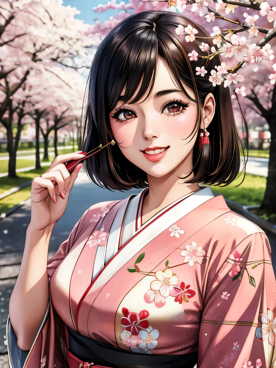 retro photography, 1960s , AGFA, Kodak, 1girl,  portrait, looking_at_viewer,  smile,  japan, tokyo, cherry blossom,  octane render,  solo, rtrophto1