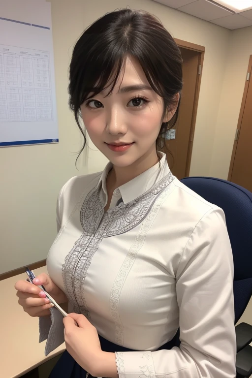 Japanese woman dressed as an office lady、
(((masterpiece))), ((Highest quality)), ((Intricate details)), (((超Realisticな)), irrational solution, Near and far, Very detailed, Realistic, one person&#39;s, (Ample breasts), Perfect hands, Detailed fingers, Beautiful and detailed, short hair,,(Dark blue tight skirt:1.2), Detailed Background、Bright interior,White blouse, Perfect Eyes, Captivating eyes, Look at the viewers, Butt、Calf、(Black high heels).pantyhose