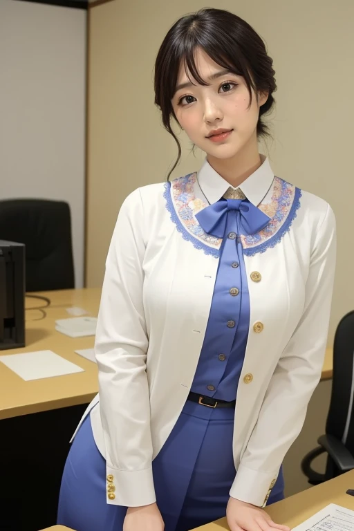 Japanese woman dressed as an office lady、
(((masterpiece))), ((Highest quality)), ((Intricate details)), (((超Realisticな)), irrational solution, Near and far, Very detailed, Realistic, one person's, (Ample breasts), Perfect hands, Detailed fingers, Beautiful and detailed, short hair,,(Dark blue tight skirt:1.2), Detailed Background、Bright interior,White blouse, Perfect Eyes, Captivating eyes, Look at the viewers, Butt、Calf、(Black high heels).pantyhose