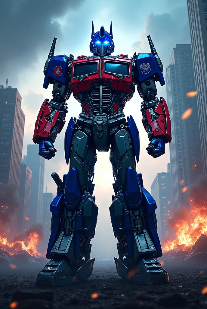 Realistic autobots and transformer movie themed backgroumd poster containing text in the form of transformer forms. Optimua prime can be there in lead role