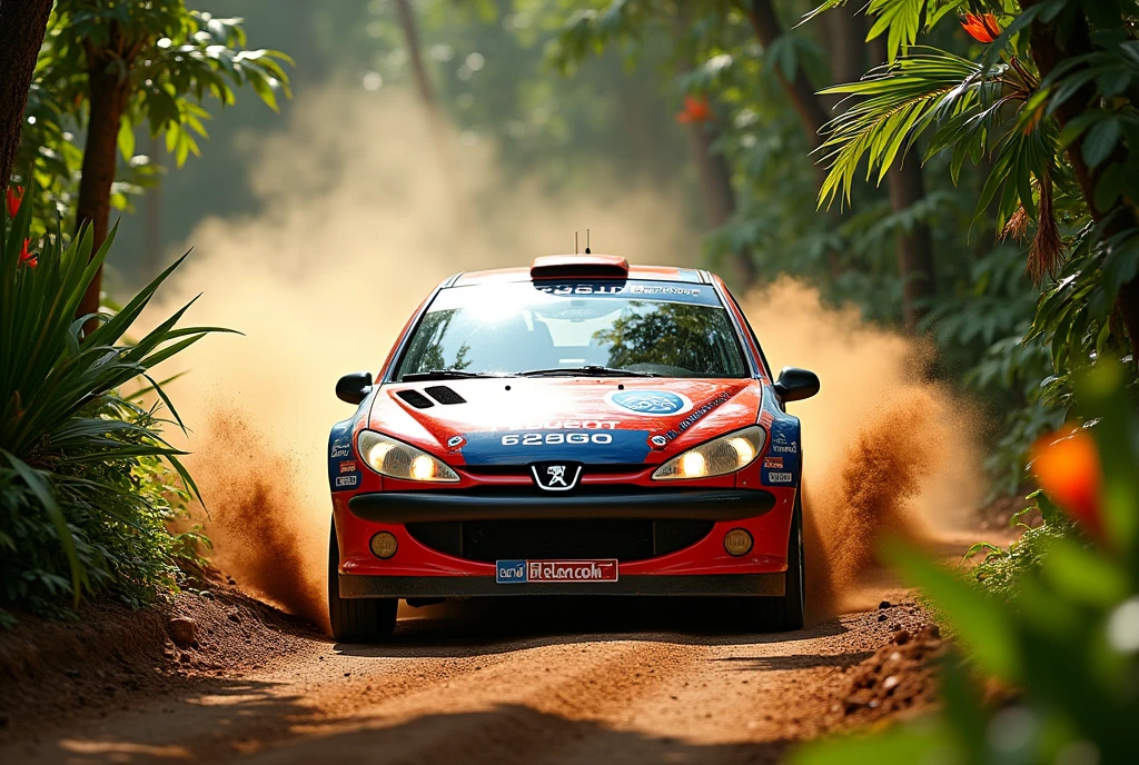day driving Very bright headlights Peugeot 206 WRC noon Rally realistic scene drift Scene Backfire jungle