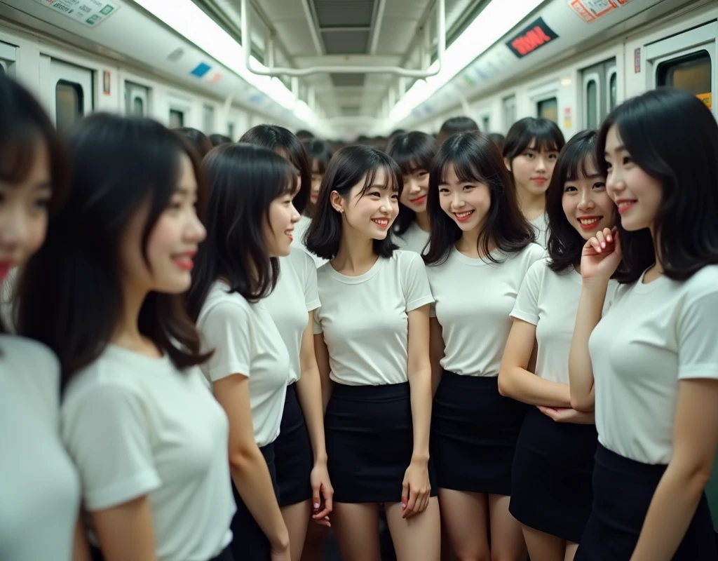 (Perfect Clone girls Raw Photography Art), (16K, Highest quality, Ultra-high resolution, Unrealistic, Unparalleled scale, A world of cloned girls multiplying, Ultra-realistic), (Japanese, woman, 26-year-old), (((((Small face, (((((Thick black hair, Semi-long hair)))))))))), ((Very beautiful detailed girls, Accurate body structure, Very detailed body, (((((Big Breasts, J-Cup))))), (((White shirt, I can see the cleavage, Black Mini Skirt))), ((Dark Eyes, Mature face, Cute Smile, A gentle gaze)), (((((Happy laughter))))), (((((Very detailed, 1girl-1,000,000cloning))))), (((100girls), (6+girls), multiple girls))), (((((Very detailed depiction of the other self, Perfectly the same girl, The exact same smile, Perfect same hair, Perfect same clothes, Exactly the same height, Perfect same J-cup))))), (((((clone girls only))))), ((10,000clone girls)), ((1,000,000clone girls)), ((1,000,000,000clone girls)), ((Clone girls only: Tokyo&#39;s crowded train, Standing posture, Intensive, Have fun and smile, Laughing, While talking, Hugs, Chest to Chest, Close in distance, Your face is very close., Body contact from front to back and sides, Super crowded, I want to have sex)), ((1,000,000,000,000,000,000clone girls)), ((1,000,000,000,000,000,000,000,000,000clone girls)), ((The sight of the ultimate super-crowded, 異常な超Intensive, 数えきれないclone girlsのSuper crowded)), (Bright and soft light, (((((Extremely detailed and clear ultra-telephoto depiction)))))), (((Subject depth extremely shallow)))