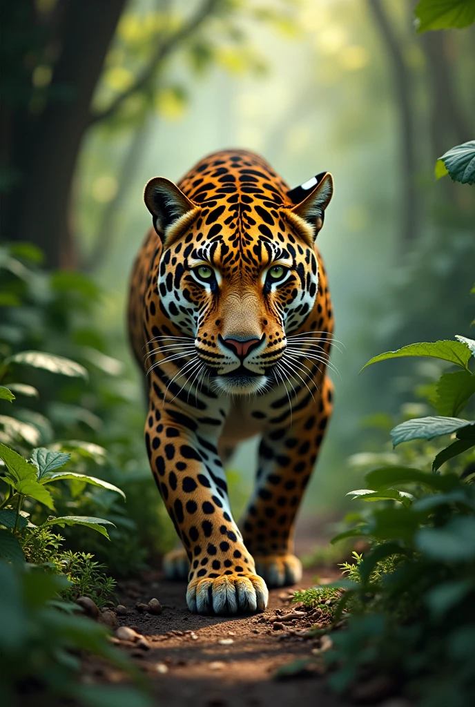 Jaguar walking towards the front