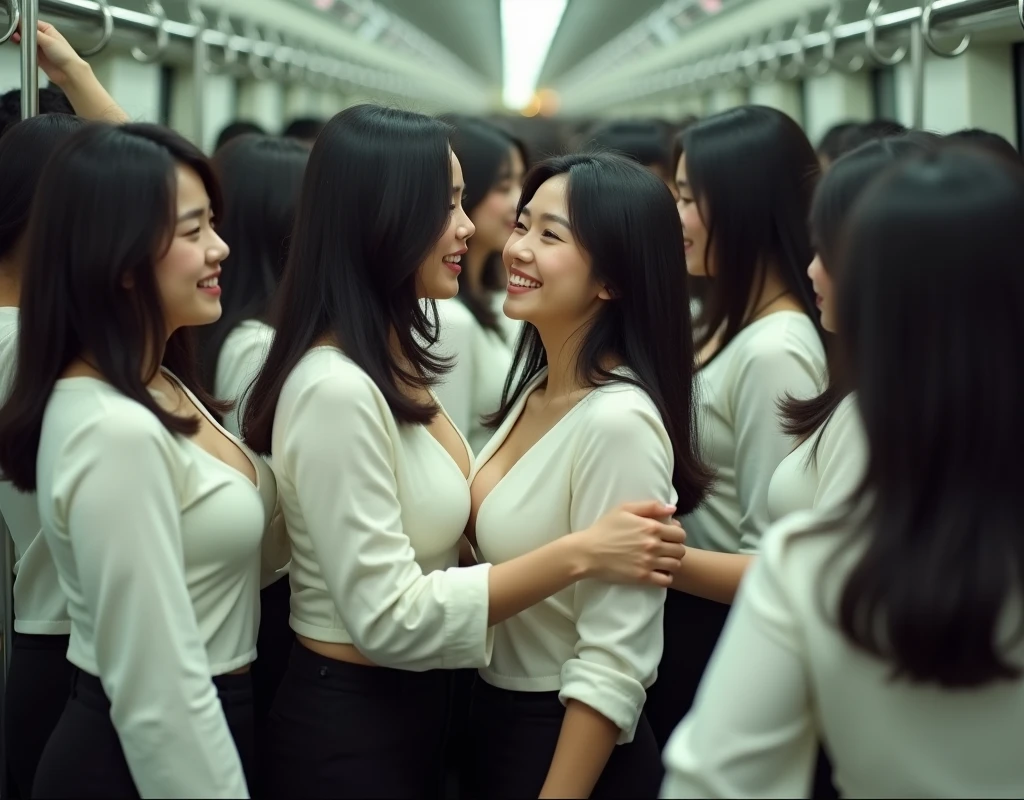 (Perfect Clone girls Raw Photography Art), (16K, Highest quality, Ultra-high resolution, Unrealistic, Unparalleled scale, A world of cloned girls multiplying, Ultra-realistic), (Japanese, woman, 26-year-old), (((((Small face, (((((Thick black hair, Semi-long hair)))))))))), ((Very beautiful detailed girls, Accurate body structure, Very detailed body, (((((Big Breasts, J-Cup))))), (((White shirt, I can see the cleavage, Black Mini Skirt))), ((Dark Eyes, Mature face, Cute Smile, A gentle gaze)), (((((Happy laughter))))), (((((Very detailed, 1girl-1,000,000cloning))))), (((100girls), (6+girls), multiple girls))), (((((Very detailed depiction of the other self, Perfectly the same girl, The exact same smile, Perfect same hair, Perfect same clothes, Exactly the same height, Perfect same J-cup))))), (((((clone girls only))))), ((10,000clone girls)), ((1,000,000clone girls)), ((1,000,000,000clone girls)), ((Clone girls only: Tokyo&#39;s crowded train, Standing posture, Intensive, Have fun and smile, Laughing, While talking, Hugs, Chest to Chest, Close in distance, Your face is very close., Body contact from front to back and sides, Super crowded, I want to have sex)), ((1,000,000,000,000,000,000clone girls)), ((1,000,000,000,000,000,000,000,000,000clone girls)), ((The sight of the ultimate super-crowded, 異常な超Intensive, 数えきれないclone girlsのSuper crowded)), (Bright and soft light, (((((Extremely detailed and clear ultra-telephoto depiction)))))), (((Subject depth extremely shallow)))
