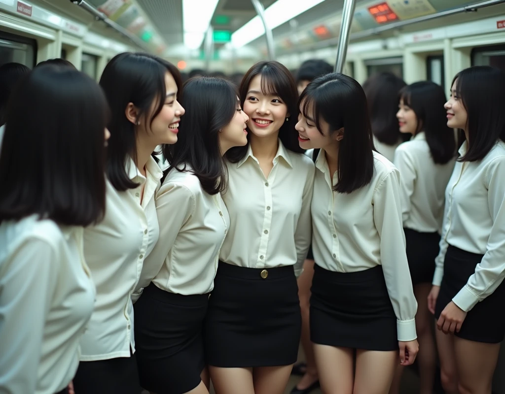 (Perfect Clone girls Raw Photography Art), (16K, Highest quality, Ultra-high resolution, Unrealistic, Unparalleled scale, A world of cloned girls multiplying, Ultra-realistic), (Japanese, woman, 26-year-old), (((((Small face, (((((Thick black hair, Semi-long hair)))))))))), ((Very beautiful detailed girls, Accurate body structure, Very detailed body, (((((Big Breasts, J-Cup))))), (((White shirt, I can see the cleavage, Black Mini Skirt))), ((Dark Eyes, Mature face, Cute Smile, A gentle gaze)), (((((Happy laughter))))), (((((Very detailed, 1girl-1,000,000cloning))))), (((100girls), (6+girls), multiple girls))), (((((Very detailed depiction of the other self, Perfectly the same girl, The exact same smile, Perfect same hair, Perfect same clothes, Exactly the same height, Perfect same J-cup))))), (((((clone girls only))))), ((10,000clone girls)), ((1,000,000clone girls)), ((1,000,000,000clone girls)), ((Clone girls only: Tokyo's crowded train, Standing posture, Intensive, Have fun and smile, Laughing, While talking, Hugs, Chest to Chest, Close in distance, Your face is very close., Body contact from front to back and sides, Super crowded, I want to have sex)), ((1,000,000,000,000,000,000clone girls)), ((1,000,000,000,000,000,000,000,000,000clone girls)), ((The sight of the ultimate super-crowded, 異常な超Intensive, 数えきれないclone girlsのSuper crowded)), (Bright and soft light, (((((Extremely detailed and clear ultra-telephoto depiction)))))), (((Subject depth extremely shallow)))