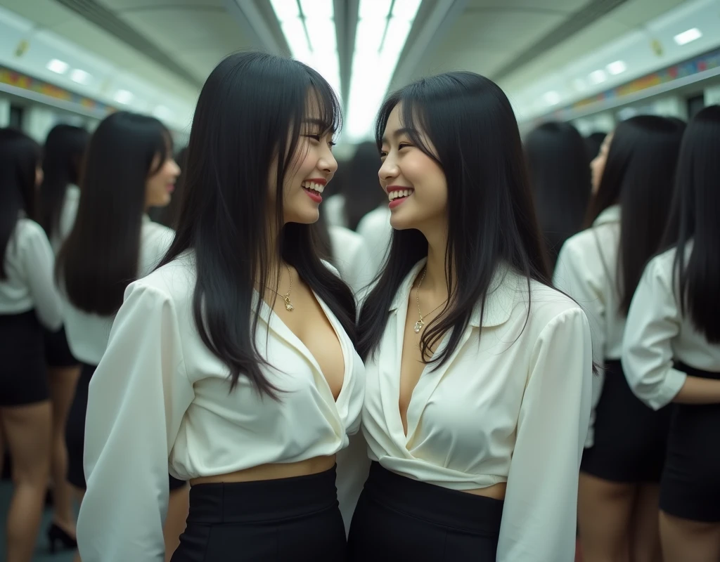 (Perfect Clone girls Raw Photography Art), (16K, Highest quality, Ultra-high resolution, Unrealistic, Unparalleled scale, A world of cloned girls multiplying, Ultra-realistic), (Japanese, woman, 26-year-old), (((((Small face, (((((Thick black hair, Semi-long hair)))))))))), ((Very beautiful detailed girls, Accurate body structure, Very detailed body, (((((Big Breasts, J-Cup))))), (((White shirt, I can see the cleavage, Black Mini Skirt))), ((Dark Eyes, Mature face, Cute Smile, A gentle gaze)), (((((Happy laughter))))), (((((Very detailed, 1girl-1,000,000cloning))))), (((100girls), (6+girls), multiple girls))), (((((Very detailed depiction of the other self, Perfectly the same girl, The exact same smile, Perfect same hair, Perfect same clothes, Exactly the same height, Perfect same J-cup))))), (((((clone girls only))))), ((10,000clone girls)), ((1,000,000clone girls)), ((1,000,000,000clone girls)), ((Clone girls only: Tokyo&#39;s crowded train, Standing posture, Intensive, Have fun and smile, Laughing, While talking, Hugs, Chest to Chest, Close in distance, Your face is very close., Body contact from front to back and sides, Super crowded, I want to have sex)), ((1,000,000,000,000,000,000clone girls)), ((1,000,000,000,000,000,000,000,000,000clone girls)), ((The sight of the ultimate super-crowded, 異常な超Intensive, 数えきれないclone girlsのSuper crowded)), (Bright and soft light, (((((Extremely detailed and clear ultra-telephoto depiction)))))), (((Subject depth extremely shallow)))