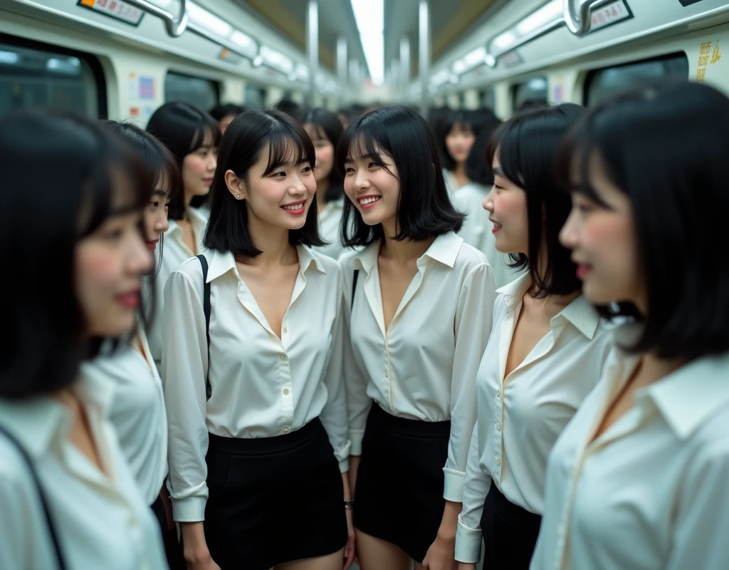 (Perfect Clone girls Raw Photography Art), (16K, Highest quality, Ultra-high resolution, Unrealistic, Unparalleled scale, A world of cloned girls multiplying, Ultra-realistic), (Japanese, woman, 26-year-old), (((((Small face, (((((Thick black hair, Semi-long hair)))))))))), ((Very beautiful detailed girls, Accurate body structure, Very detailed body, (((((Big Breasts, J-Cup))))), (((White shirt, I can see the cleavage, Black Mini Skirt))), ((Dark Eyes, Mature face, Cute Smile, A gentle gaze)), (((((Happy laughter))))), (((((Very detailed, 1girl-1,000,000cloning))))), (((100girls), (6+girls), multiple girls))), (((((Very detailed depiction of the other self, Perfectly the same girl, The exact same smile, Perfect same hair, Perfect same clothes, Exactly the same height, Perfect same J-cup))))), (((((clone girls only))))), ((10,000clone girls)), ((1,000,000clone girls)), ((1,000,000,000clone girls)), ((Clone girls only: Tokyo's crowded train, Standing posture, Intensive, Have fun and smile, Laughing, While talking, Hugs, Chest to Chest, Close in distance, Your face is very close., Body contact from front to back and sides, Super crowded, I want to have sex)), ((1,000,000,000,000,000,000clone girls)), ((1,000,000,000,000,000,000,000,000,000clone girls)), ((The sight of the ultimate super-crowded, 異常な超Intensive, 数えきれないclone girlsのSuper crowded)), (Bright and soft light, (((((Extremely detailed and clear ultra-telephoto depiction)))))), (((Subject depth extremely shallow)))