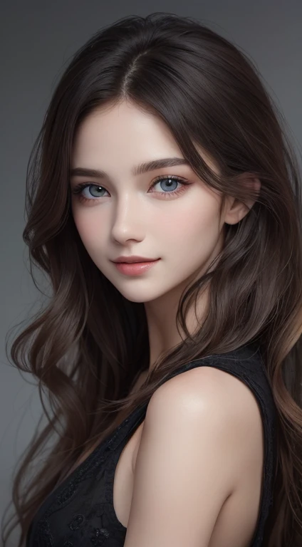 Ultra-realistic eyes、Fashion model, 20 years old, cute, [[[[Watery eyes]]]], [[[[close]]]], [[[[chest]]]], [[[[head]]]], [[[[shoulder]]]], Perfect Eyes, Perfect Iris, Perfect Lips, Perfect Teeth, Perfect Skin, Soft Front Light, Shine, High resolution, (Calm colors:1.2), Beautiful Eastern European girl with closed mouth、Amazing beauty、alone、smile、Beautiful Face、Upper Body、Beautiful long wavy hairstyle、beautiful little face woman, alone,　Black Theme,　Looking at the audience,one woman, that&#39;It&#39;s real, Volfzan-6500-V1.3, anime、anime style、Beautiful and realistic eyes、Casual Dresses、portrait beautiful detailed woman, Very detailedな目と顔, reality, Beautiful attention to detail, Large file size, Very detailedな, High resolution, Very detailed, Highest quality, masterpiece, An illustration, Very detailed, Ticker, Unity, 8k painting wallpaper, Are you okay, Are you okay details, masterpiece, Highest quality, HVery detailed Ticker uniform 8k wallpaper, Face Light Movie Lighting、cuteブラウス, Dark Background, Oil, masterpiece, Diffused soft film lighting, Portraiture, Highest quality (Perfect Face:1.4),素晴らしいのphotograph,(8kと、Realistic:1.25) 、(Lip gloss、eyelash、Shine顔、Shine肌、Highest quality、超High resolution、Written boundary depth、chromatic aberration、Corrosive road lighting、Natural Shading、woman, (Ultra reality的 eyes, High resolution), (High resolutionの目, High Definition Hair, High resolutionの顔, High-quality plump lips), (chest元オープンオフショルダー), bust, Upper Body, Affectionate smile, (Best image quality: 1.4), Raw photographo, (reality的, photographography: 1.37), Professional photographographer, Film-like light, (Fine Plane: 1 . 2),woman1名, (Ultra reality的, High resolution), (High resolutionの目, High Definition Hair, High resolutionの顔, High-quality plump lips), (Open breasted off shoulder), bust, Upper Body, Adorable smile, (Highest quality:1.4), Raw photographo, (reality的, photographo reality的:1. 37), Professional photographography, neat face: 1 .2), (Representative works: 1.3), (8k, photograph