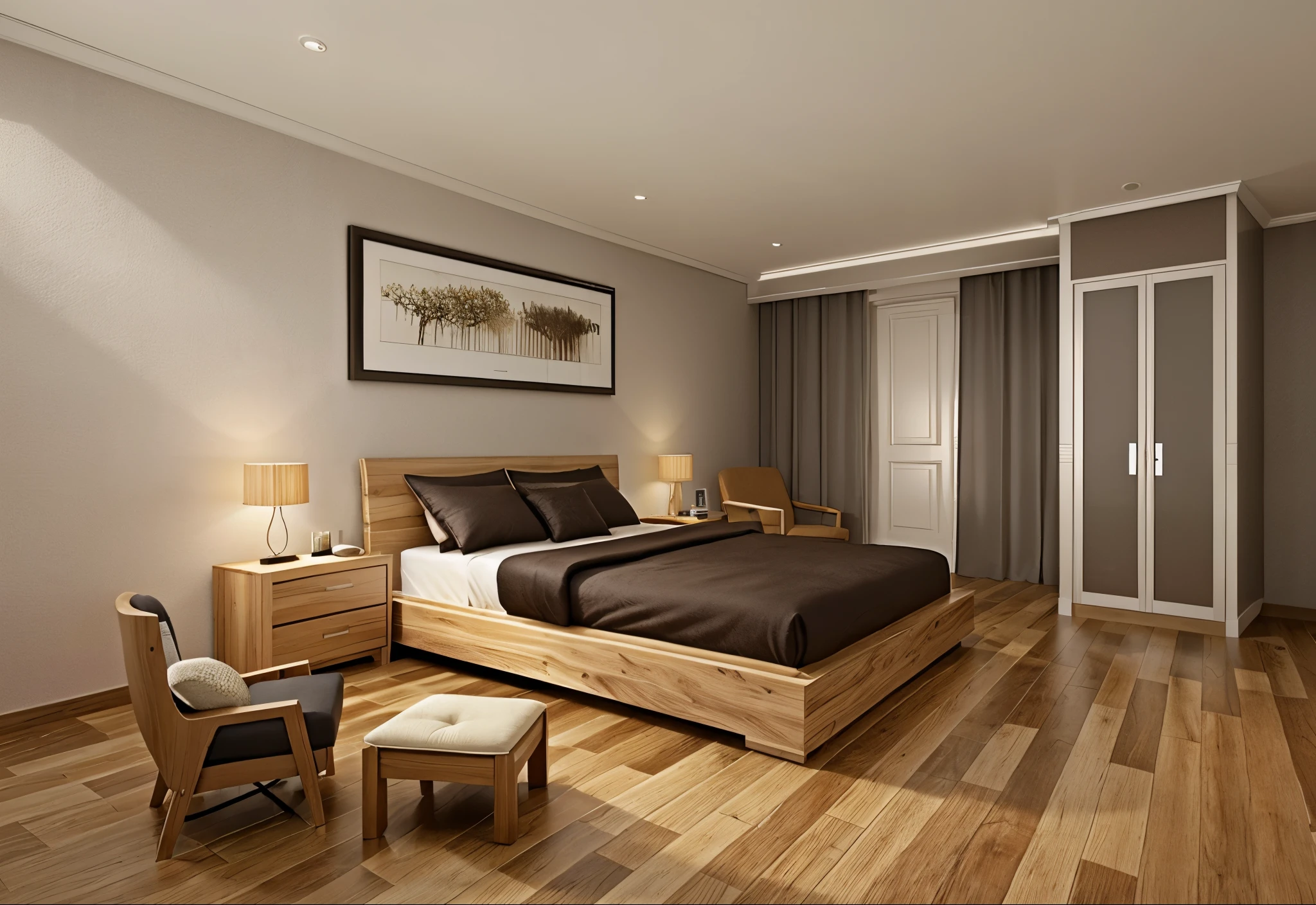 bed room, style modern, floor wood