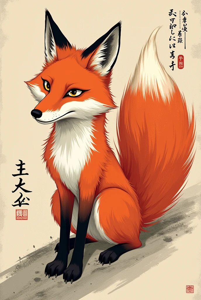 poster、Japan、posterの文字は「The Nine-Tailed Fox is a symbol of injustice.」、Writing skills、Thick brushstrokes