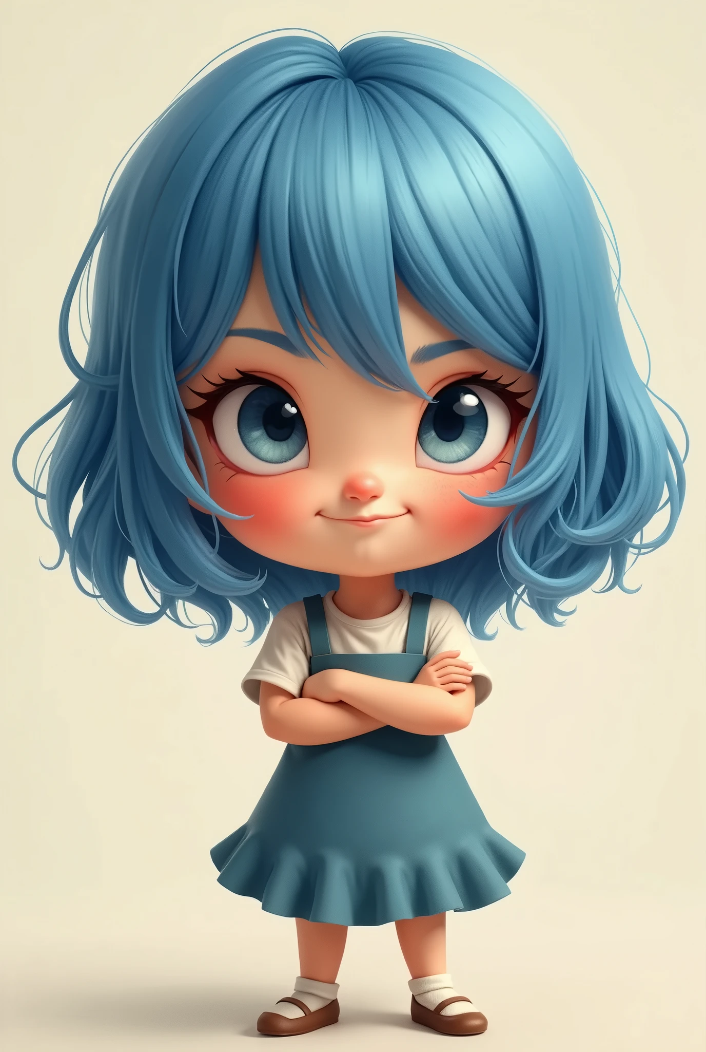 1girl,,(petite),,,standing,,looking viewer,(smirk), hais blue,